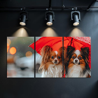 3pcs Two cute papillon dogs Wall Art Set Canvas Framed 50x70cm - High Quality Print 100% Australian Made Wall Canvas Ready to Hang