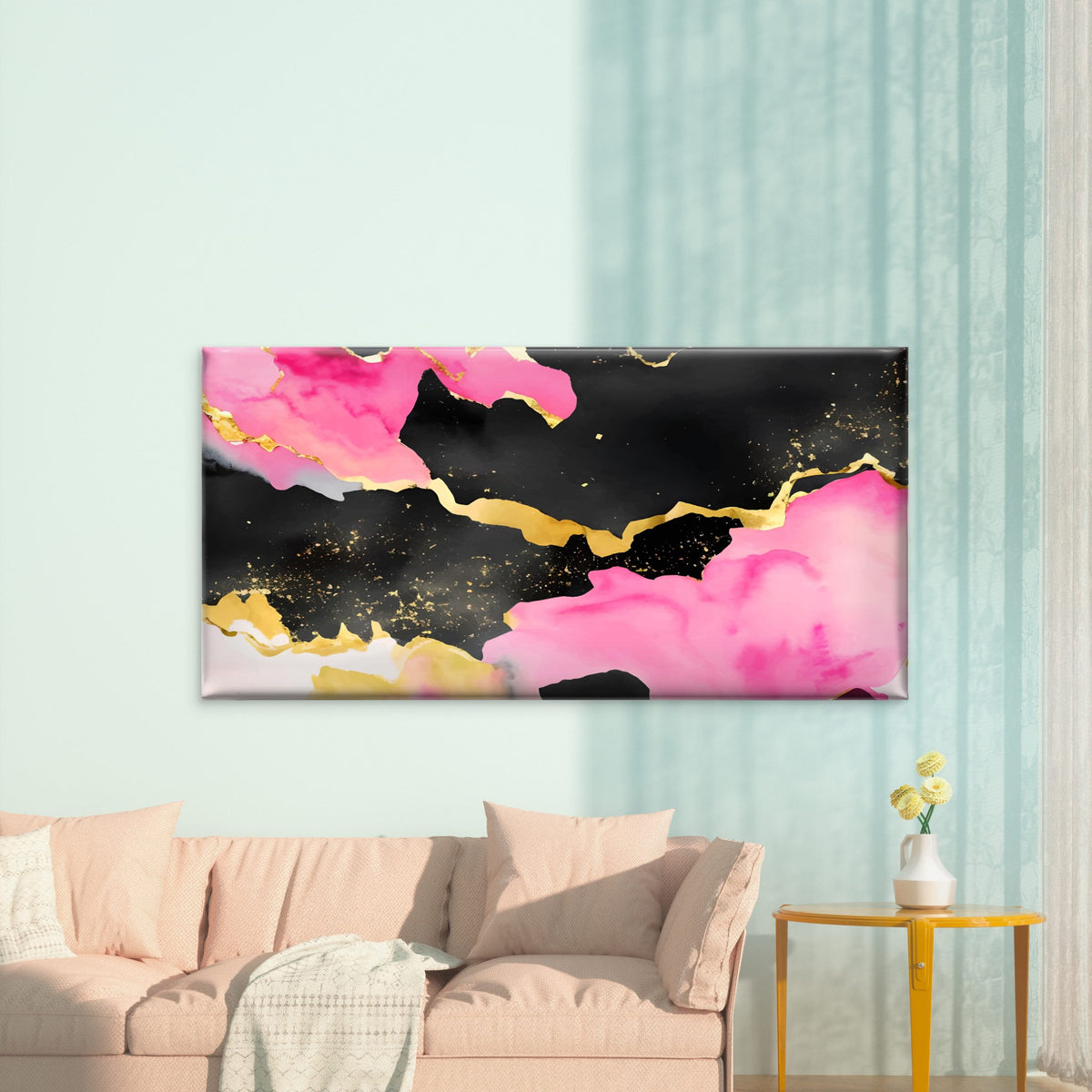 Onyx Rose Gilded Abstract Wall Art Canvas Office Home Room Framed 120x60cm