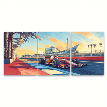 3pcs Abu Dhabi Grand Prix Racing Wall Art Set Canvas Framed 60x90cm - High Quality Print 100% Australian Made Wall Canvas Ready to Hang