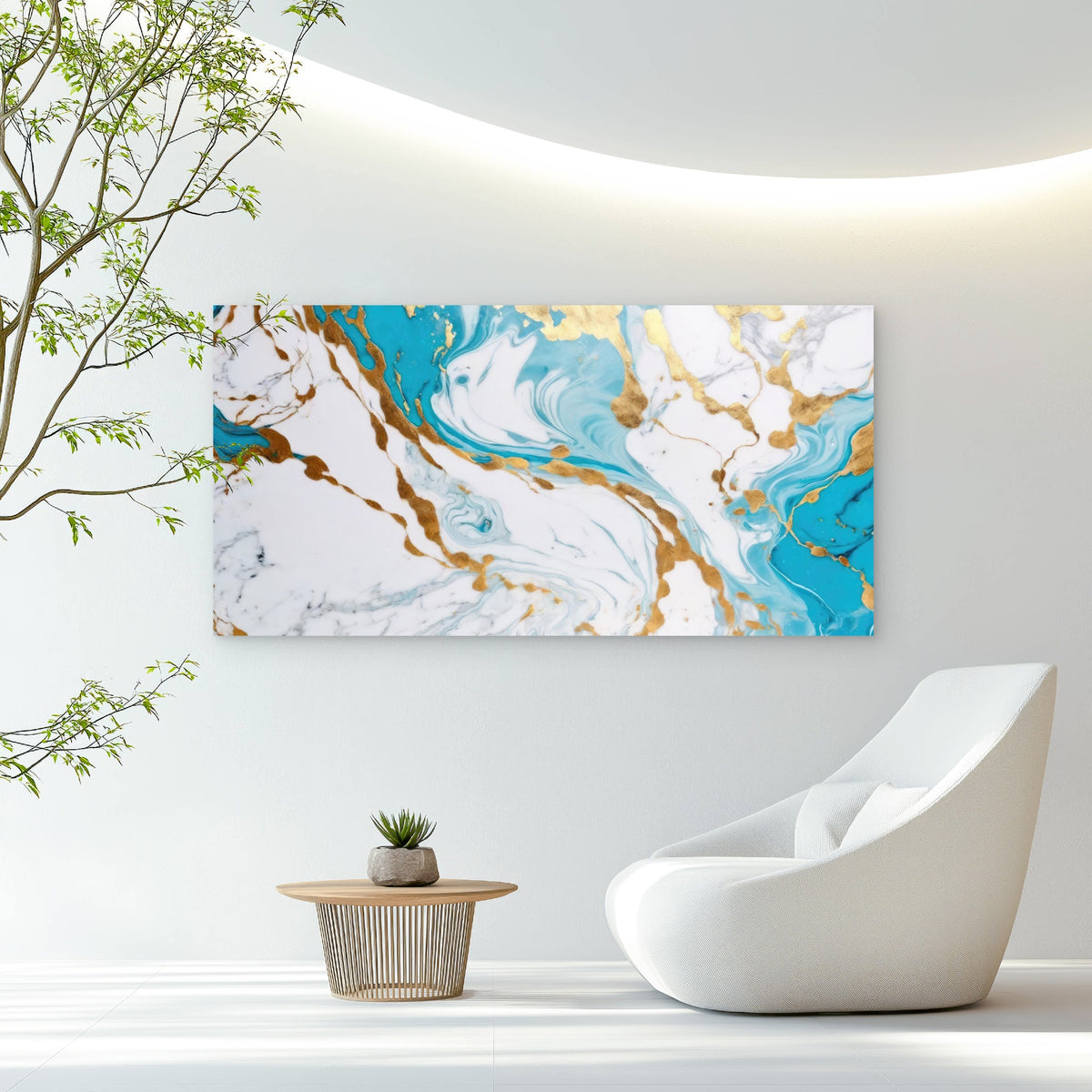 Azure Currents Golden Whispers Wall Art Canvas Office Home Room Framed 120x60cm