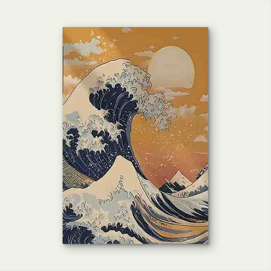 Ukiyo-e Style Wave Sunset and Clouds 60x90cm Metal Print Ready to Hang - Bella Home Decor