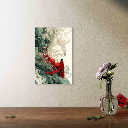 Crimson Cloak Amidst Abstract Clouds 60x90cm Metal Print Ready to Hang
