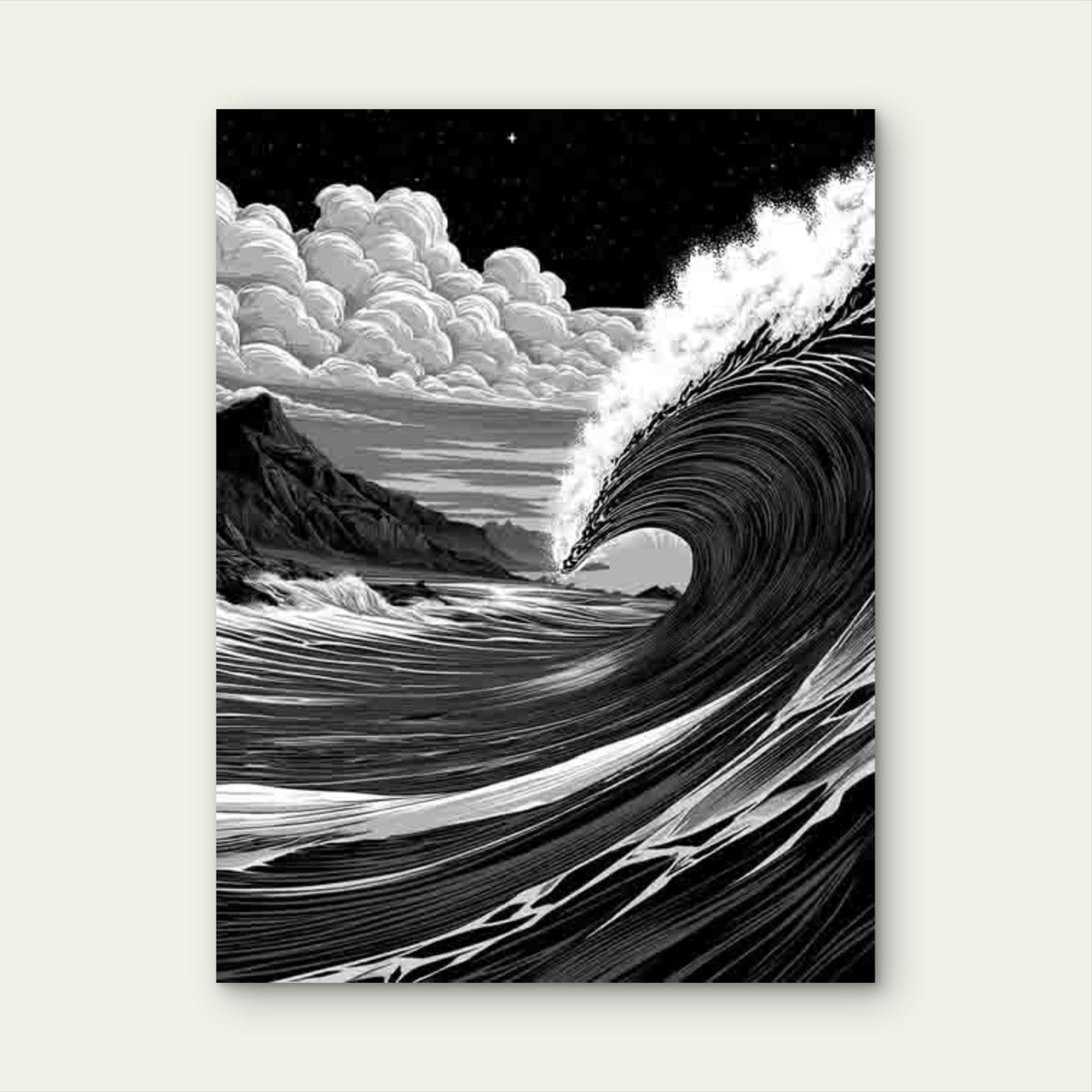 Black & White Surf Coastal Wave Ocean Metal 40x60cm Print Ready to Hang