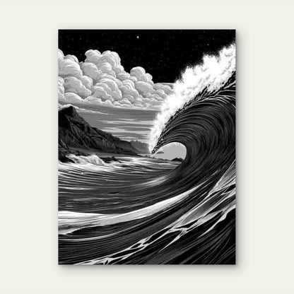 Black & White Surf Coastal Wave Ocean Metal 40x60cm Print Ready to Hang