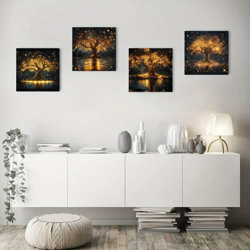 4pcs Firefly Grove Poster Modern Wall Art Canvas Framed