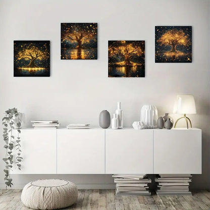4pcs Firefly Grove Poster Modern Wall Art Canvas Framed
