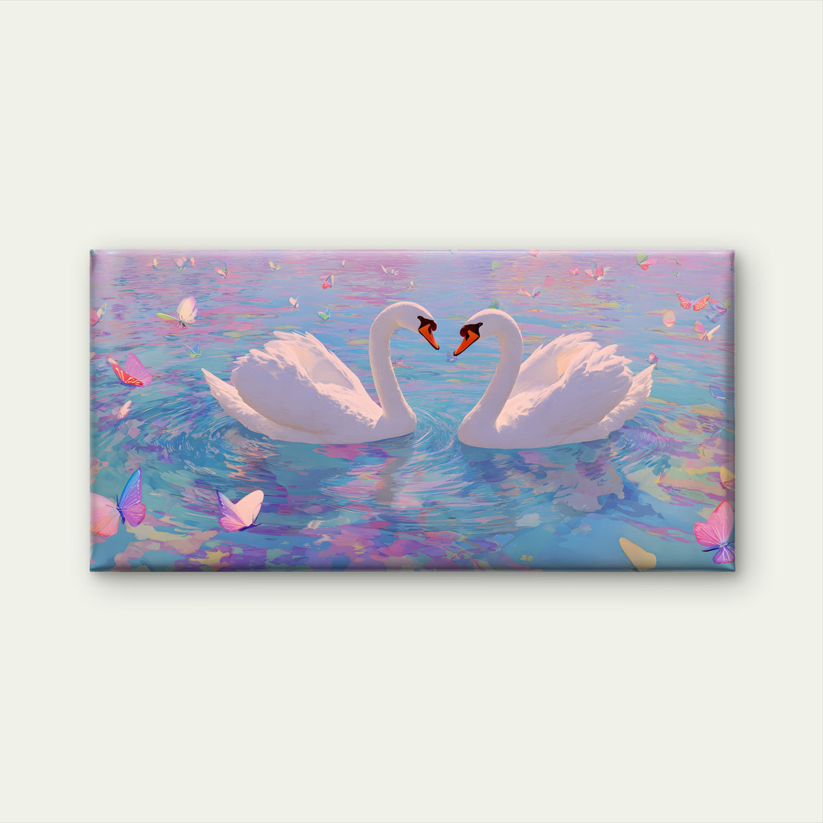 White Swans Lake Pastel Wall Art Canvas Office Home Room Framed 120x60cm