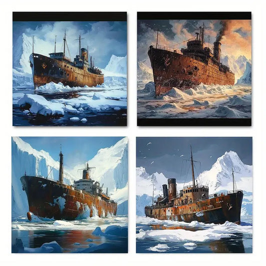 4pcs icebreaker on the ice picture quality text     Wall Art Canvas Framed