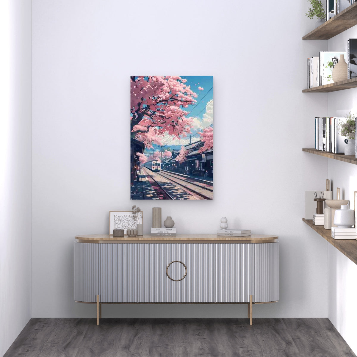Modern Japanese Landscape Metal Print Ready to Hang