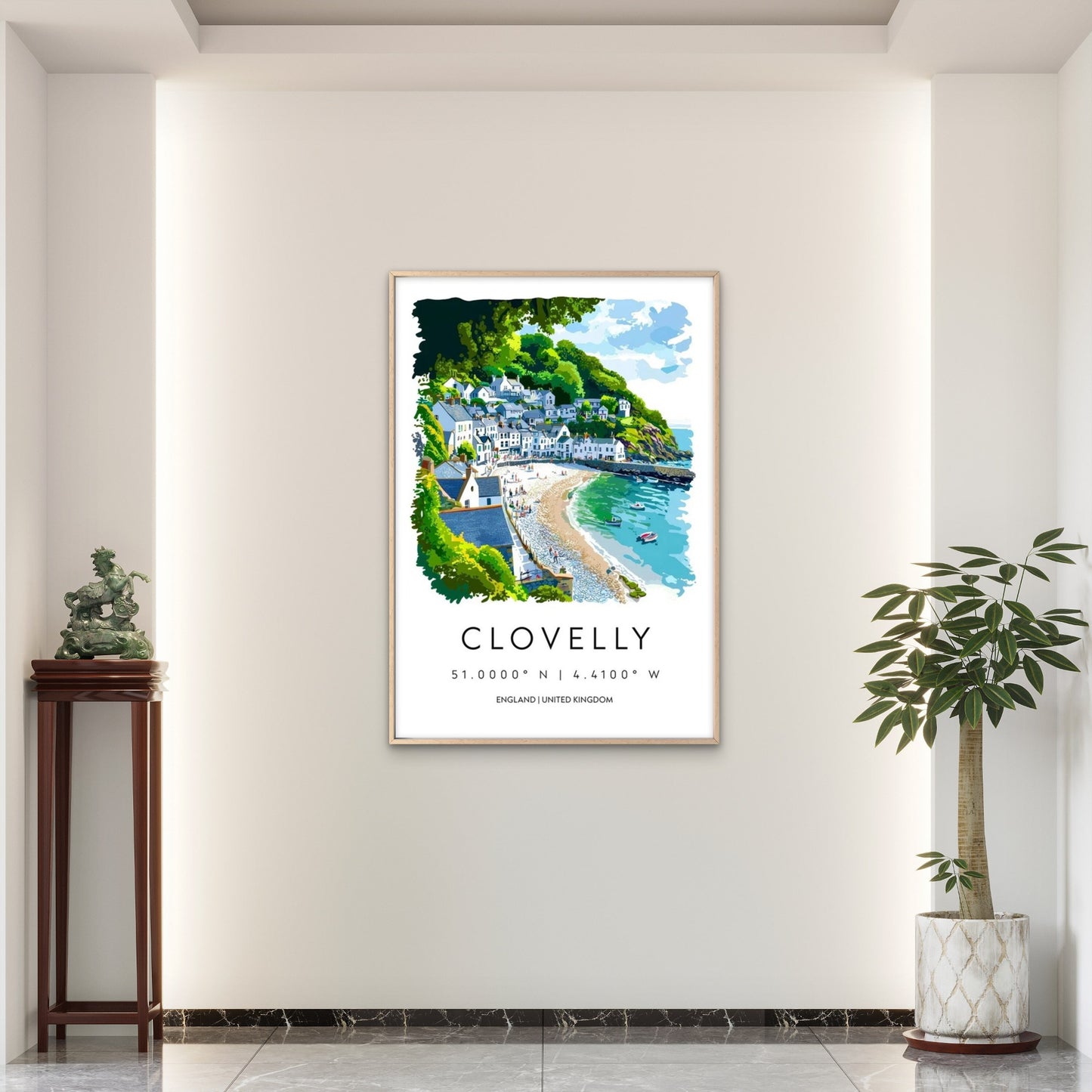 Clovelly England Coastal Village View Travel Poster Print Wall Art