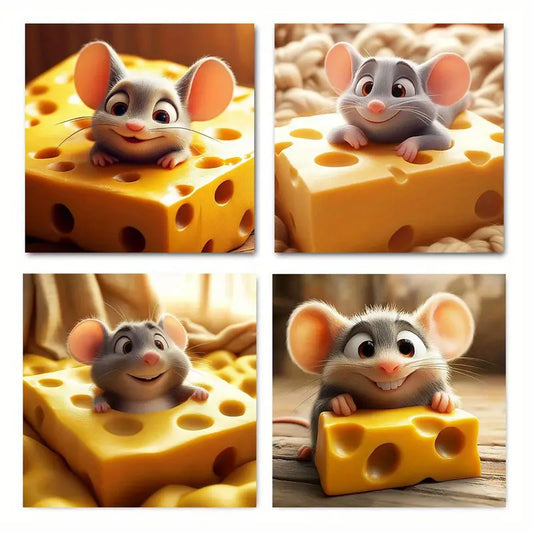 4pcs Cheese Bed Mouse Canvas Wall Art Canvas Framed