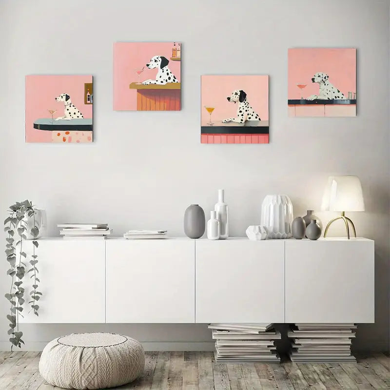 4pcs Dog Cocktail Themed Elegant Canvas Wall Art Canvas Framed