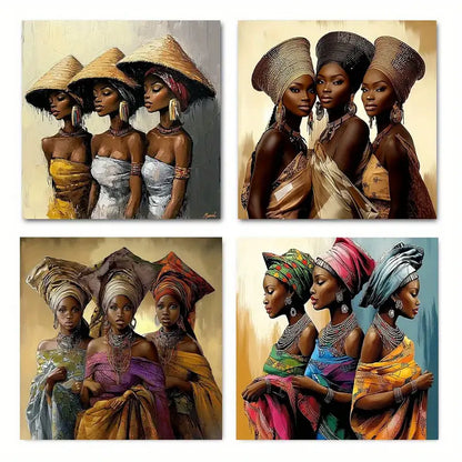 4pcs African Women Wall Art Prints Wall Art Canvas Framed