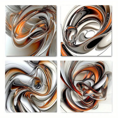 4pcs Vibrant Orange, White & Black  Wall Art Canvas Framed