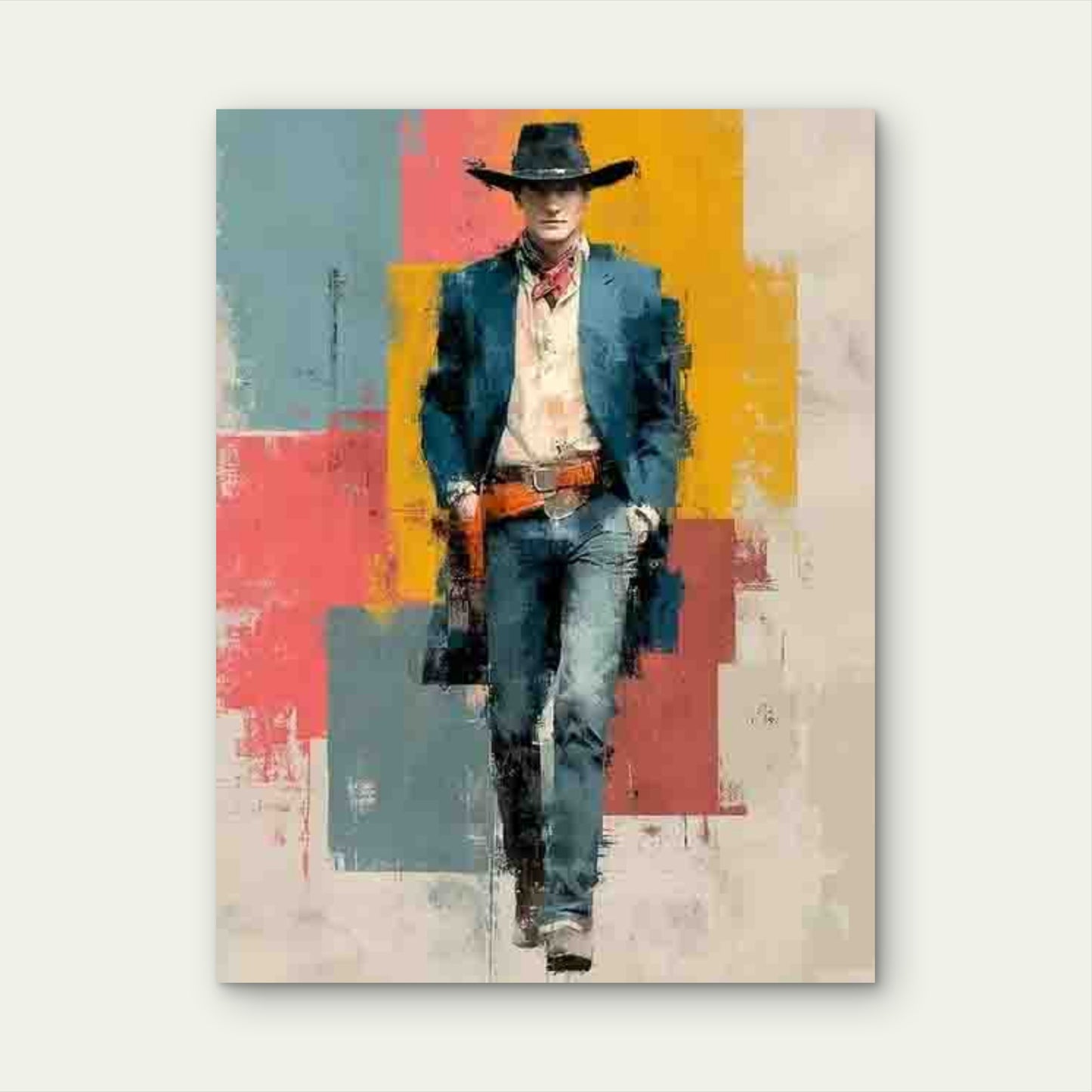 Colorful Abstract Cowboy 60x90cm Metal Print Ready to Hang