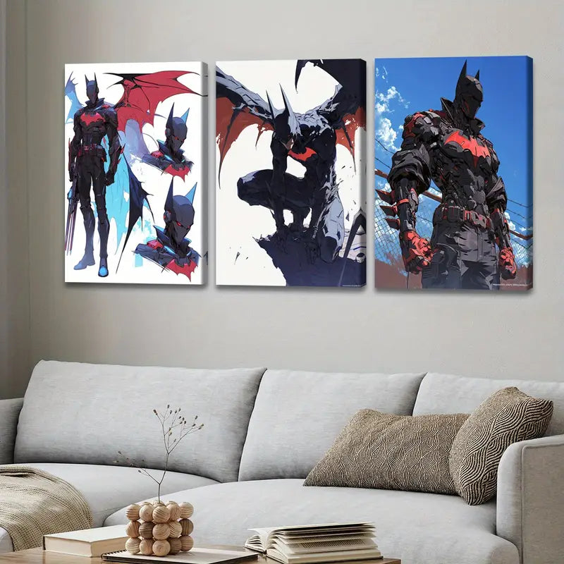 3pcs Anime Comic Hero Abstract Wall Art Set Canvas Framed 50x70cm - High Quality Print 100% Australian Made Wall Canvas Ready to Hang