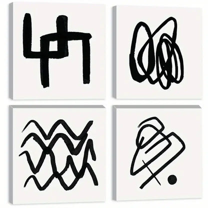 4pcs Black Lines Wall Art, Geometry Canvas Print Wall Art Canvas Framed