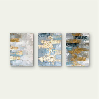 3pcs Blue Gold Metallic Textured Abstract Modern Wall Art Set Canvas Framed 40x60cm - High Quality Print 100% Australian Made Wall Canvas Ready to Hang