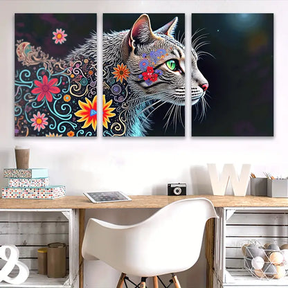 3pcs Cute Cat Modern Minimal Art Design Wall Art Set Canvas Framed 50x70cm - High Quality Print 100% Australian Made Wall Canvas Ready to Hang