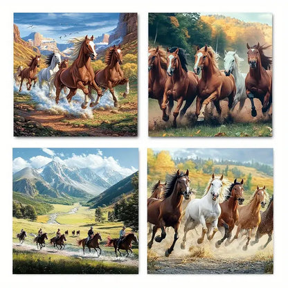 4pcs Majestic Horse In Dynamic Running Wall Art Canvas Framed
