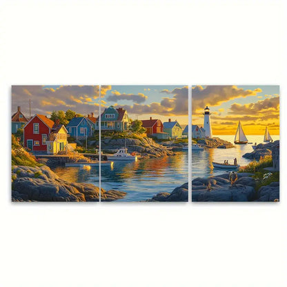 3pcs Canadian Maritime Coastal Sunset Wall Art Set Canvas Framed 50x70cm - High Quality Print 100% Australian Made Wall Canvas Ready to Hang