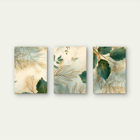 3pcs Modern Emerald Green Gold Leaf Botanical Wall Art Set Canvas Framed 50x70cm - High Quality Print 100% Australian Made Wall Canvas Ready to Hang
