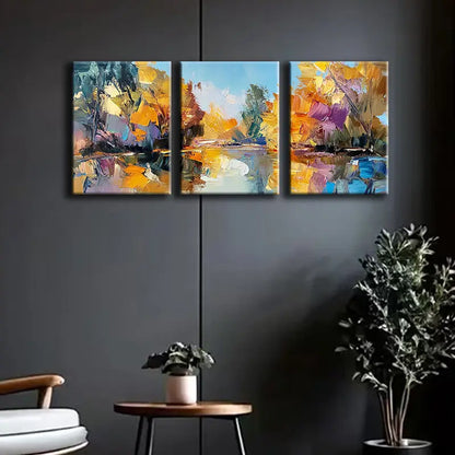 3pcs Golden Yellow, Orange, Blue, Purple, Red, Whi Metal Print Ready to Hang Art