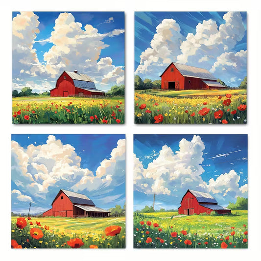 4pcs Farm Life Elegant Wall Art Canvas Framed