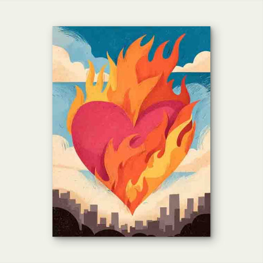 Trendy Retro Heart Illustration in Mid-Century Style 60x90cm Metal Print Ready to Hang - Bella Home Decor