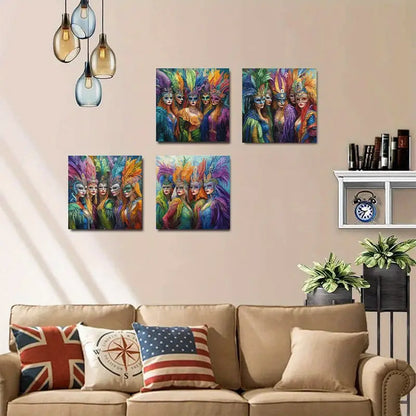 4pcs FH  Women Feather Headdresses Wall Art Canvas Framed