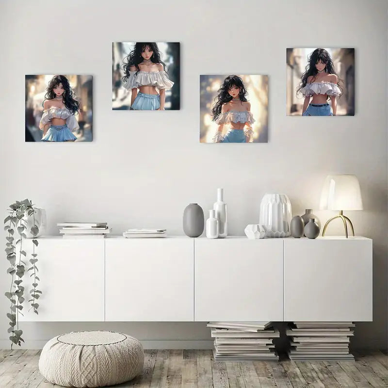 4pcs Summer Skirt For Women Pretty Maide Theme Wall Art Canvas Framed