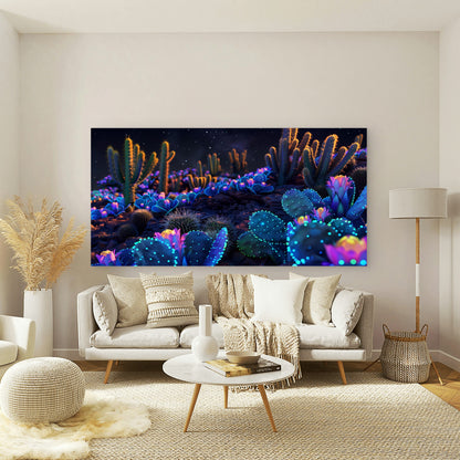 Neon Desert Flower Garden Wall Art Canvas Office Home Room Framed 120x60cm
