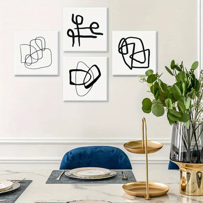 4pcs Black Lines Geometry   Wall Art Canvas Framed
