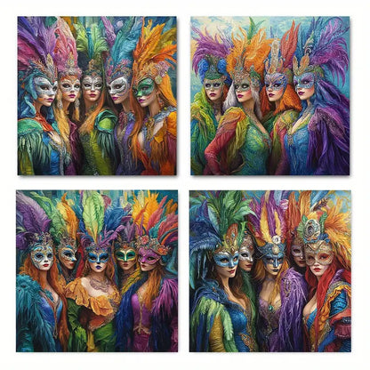 4pcs FH  Women Feather Headdresses Wall Art Canvas Framed