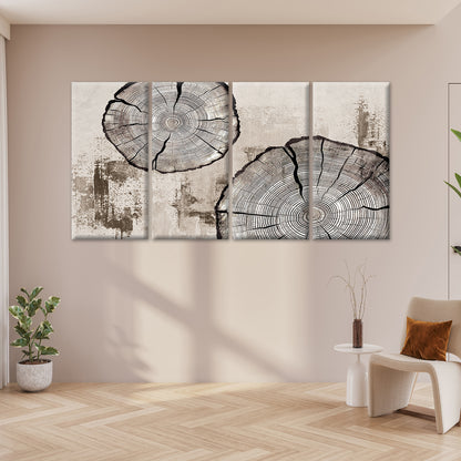 4pcs Vintage Tree Annual Ring Wood Slice Art Wall Art Canvas Framed 45x80cm - High Quality Print 100% Australian Made Wall Canvas Ready to Hang
