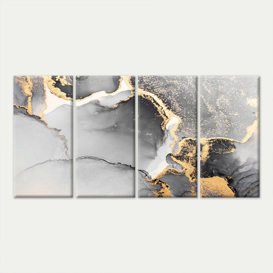 4pcs Luxury Grey Gold Fluid Marble Designs Wall Art Canvas Framed 45x80cm - High Quality Print 100% Australian Made Wall Canvas Ready to Hang