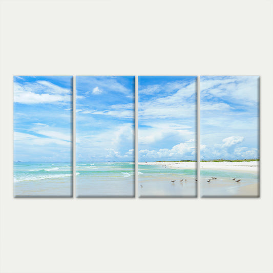 4pcs Beach Ocean Coast Seascape Sand Seagulls Wall Art Canvas Framed 45x80cm - High Quality Print 100% Australian Made Wall Canvas Ready to Hang