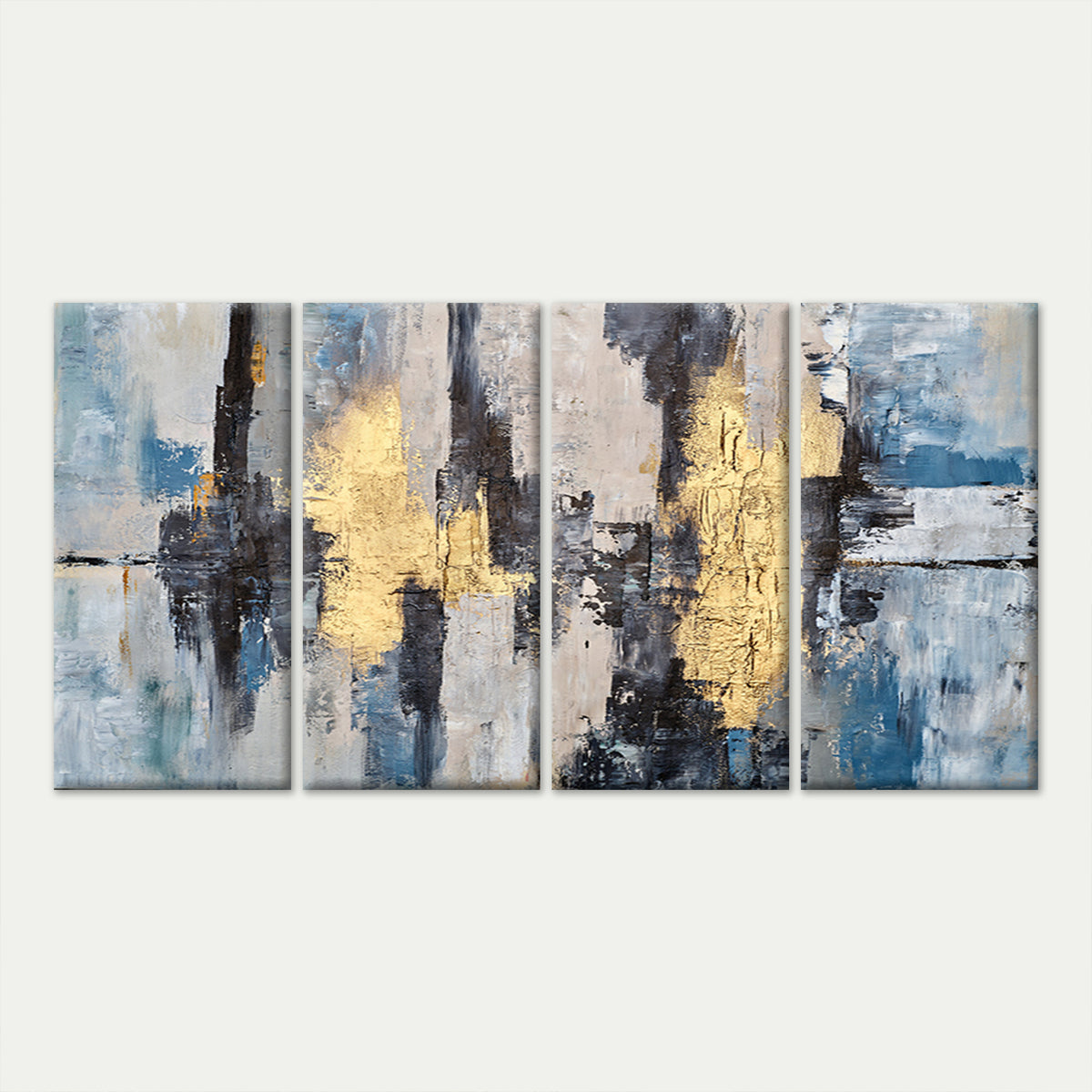4pcs Abstract Gold Foil Blue Oil Texture Wall Art Canvas Framed 45x80cm - High Quality Print 100% Australian Made Wall Canvas Ready to Hang