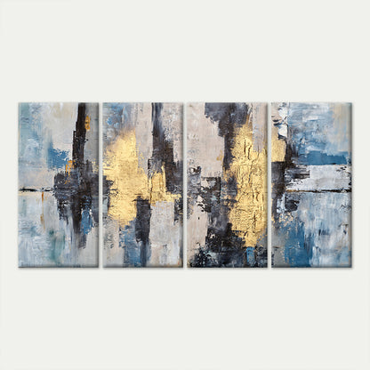 4pcs Abstract Gold Foil Blue Oil Texture Wall Art Canvas Framed 45x80cm - High Quality Print 100% Australian Made Wall Canvas Ready to Hang