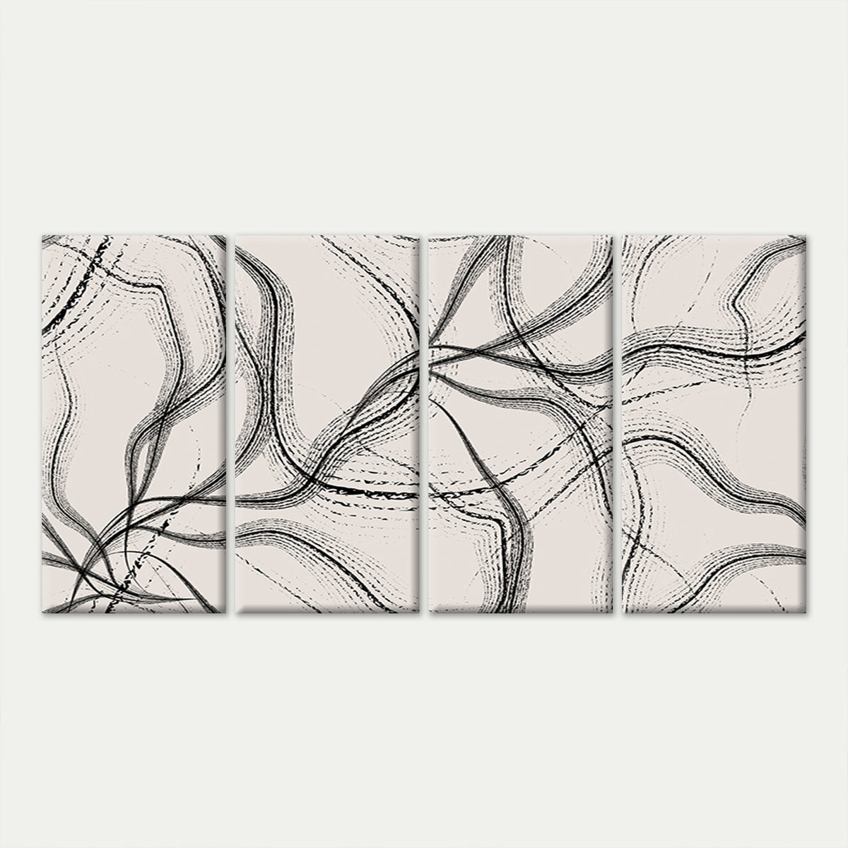 4pcs Minimalist Black Ink Abstract Lines Wall Art Canvas Framed 45x80cm - High Quality Print 100% Australian Made Wall Canvas Ready to Hang