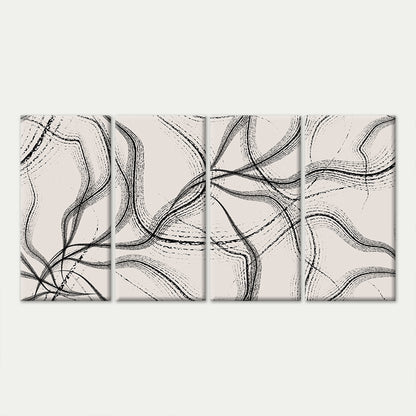4pcs Minimalist Black Ink Abstract Lines Wall Art Canvas Framed 45x80cm - High Quality Print 100% Australian Made Wall Canvas Ready to Hang