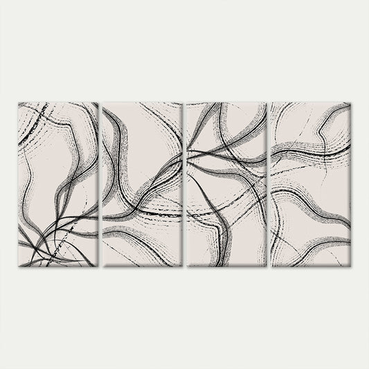 4pcs Minimalist Black Ink Abstract Lines Wall Art Canvas Framed 45x80cm - High Quality Print 100% Australian Made Wall Canvas Ready to Hang