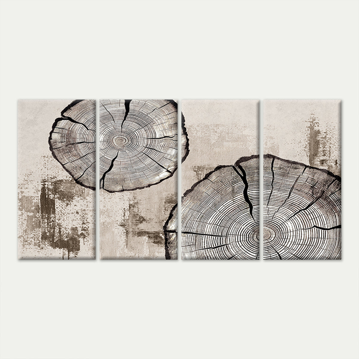 4pcs Vintage Tree Annual Ring Wood Slice Art Wall Art Canvas Framed 45x80cm - High Quality Print 100% Australian Made Wall Canvas Ready to Hang