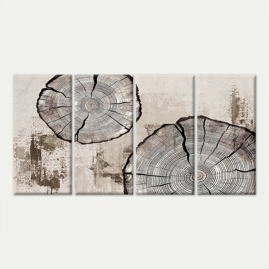 4pcs Vintage Tree Annual Ring Wood Slice Art Wall Art Canvas Framed 45x80cm - High Quality Print 100% Australian Made Wall Canvas Ready to Hang