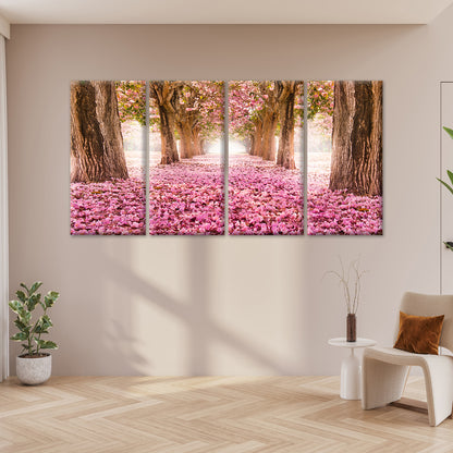 4pcs Romantic Botanical Pink Forest Scenery Wall Art Canvas Framed 45x80cm - High Quality Print 100% Australian Made Wall Canvas Ready to Hang