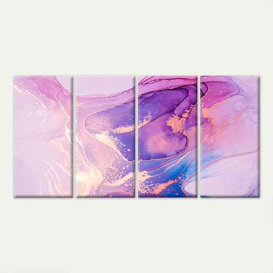 4pcs Purple Alcohol Abstract Fluid Marble Gold Wall Art Canvas Framed 45x80cm - High Quality Print 100% Australian Made Wall Canvas Ready to Hang