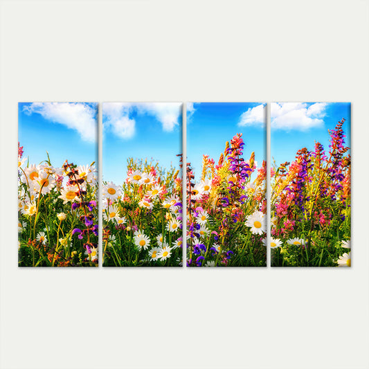 4pcs Colorful Daisy Flower Blossoms Summer Meadow Wall Art Canvas Framed 45x80cm - High Quality Print 100% Australian Made Wall Canvas Ready to Hang