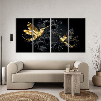 4pcs Luxury Golden Hummingbirds Black Leaf Wall Art Canvas Framed 45x80cm - High Quality Print 100% Australian Made Wall Canvas Ready to Hang