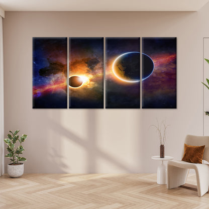 4pcs Outer Space Galaxy Planet Solar Eclipse Wall Art Canvas Framed 45x80cm - High Quality Print 100% Australian Made Wall Canvas Ready to Hang