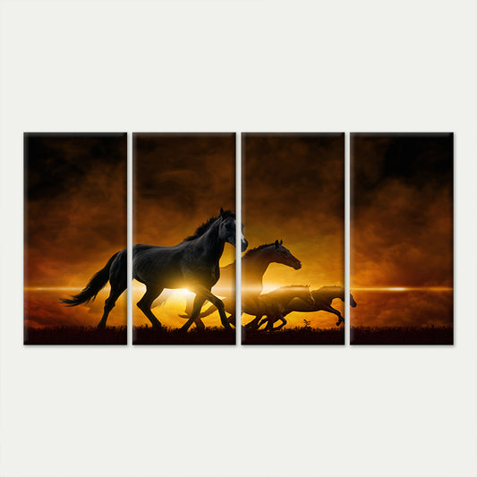 4pcs Running Horses Stallion Herd Sunset Silhouette Wall Art Canvas Framed 45x80cm - High Quality Print 100% Australian Made Wall Canvas Ready to Hang